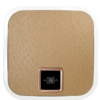 A square-shaped electric storage water geyser with rounded corners, isolated against a white background. The unit features a modern textured beige or light gold front panel framed by a smooth white outer border.